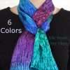 11 x 60 Blue Purple Green Luxury Mulberry Silk Scarf Luxury 11" x 60" blue green purple hand dyed artisan jewel tone mulberry silk satin scarf