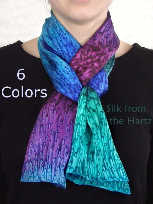 11 x 60 Blue Purple Green Luxury Mulberry Silk Scarf Luxury 11" x 60" blue green purple hand dyed artisan jewel tone mulberry silk satin scarf