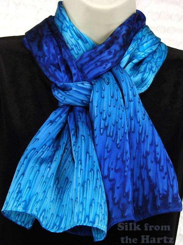 11 x 60 Beautiful Royal Blue Silk Scarf for Hair Royal Blue, Turquoise and Navy 11" x 60" Hand Dyed Silk Satin Neck or Hair Scarf