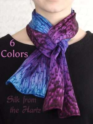 8 x 54 Blue Purple Real Mulberry Silk Summer Scarf Handcrafted blue purple 8" x 54" real mulberry soft silk satin summer scarf