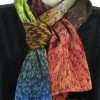 11 x 60 Earth Tone Fall Colored Silk Satin Brown Scarf Earth Tone Peach, Denim, Brown and Olive Green Hand Dyed 11" x 60" Fall Colored Silk Satin Scarf