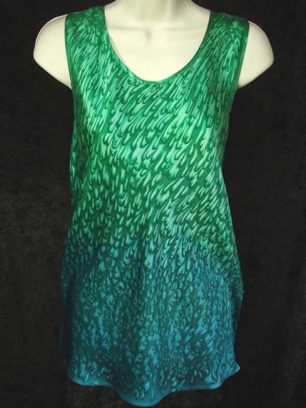 Emerald to Teal Green Silk Tank Top Hand dyed women's silk satin tank top with emerald green at the top graduating to teal green at the bottom.
