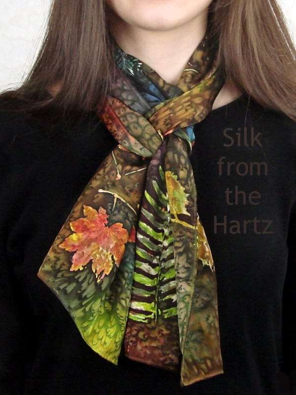 Leaf 11″ x 60″ Autumn Silk Scarf Autumn Leaf Print 11" x 60" Silk Scarf in Fall Colors