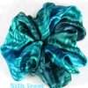 Luxuriously Soft Cool Teal Green and Turquoise Hand Dyed Ladies Designer Silk Hair Scrunchie