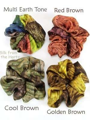 Earth Tone Brown Silk Scrunchies 4 Shades of Brown Extra Large Silk Satin Scrunchies; Hand Dyed Soft Mulberry Silk Hair Accessories.