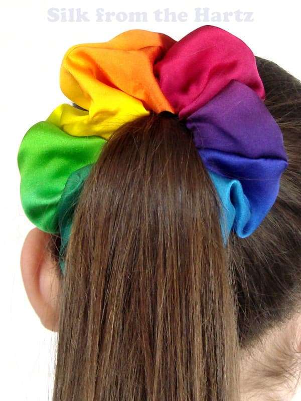 Rainbow Solid Color Silk Ponytail Holder Hair Scrunchies for Women and Girls - Red, Yellow, Green, Blue & Purple
