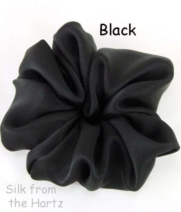 Big Black Silk Satin Hair Scrunchie for Sleeping, Girls or Women, Adjustable for Fine or Curly Hair