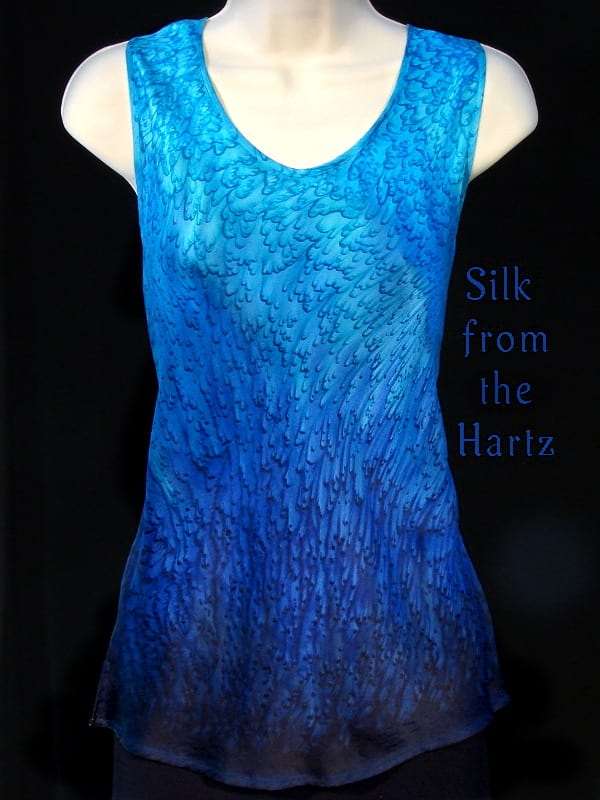 Silk Tank Tops for Women Women's Hand Dyed Silk Satin Blue Tank Top