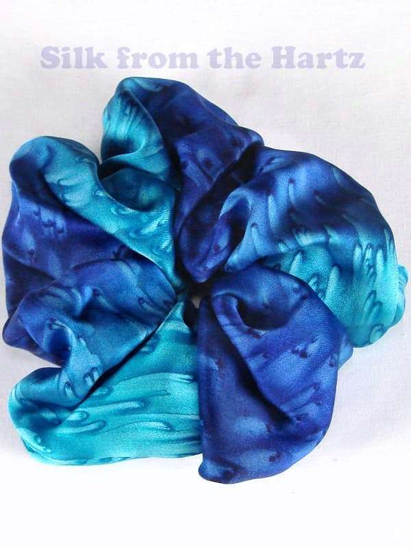 Blue Silk Hair Scrunchy Fun Royal Blue and Turquoise Hand Dyed Silk Hair Scrunchy for Girls and Women in Soft Mulberry Silk Satin