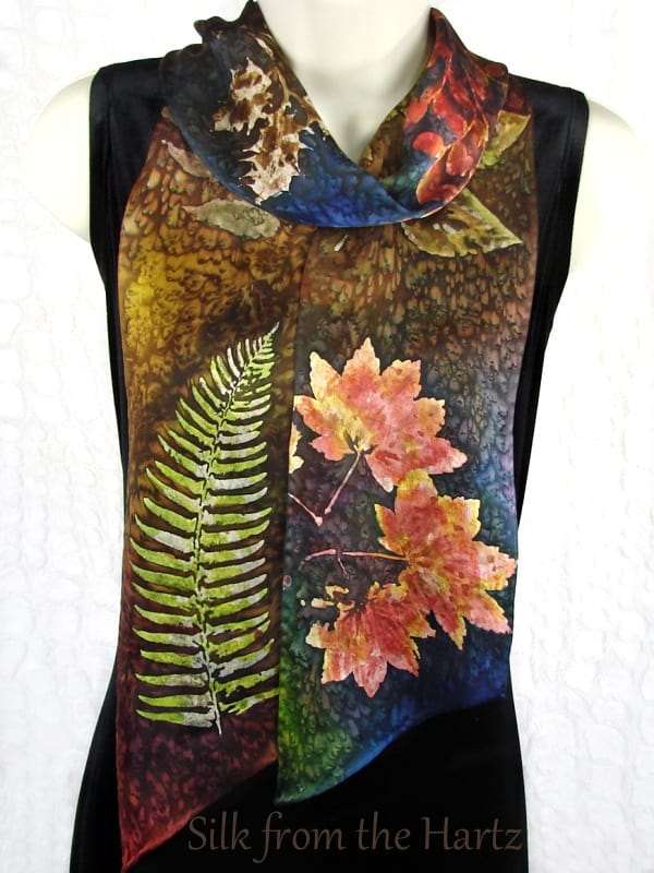 Leaf 5″ x 72″ Fall Scarves for Women Autumn Leaf Print Silk Satin 5" x 72" Fall Scarves for Women in Earth Tone Browns