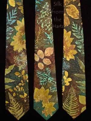Leaf Print Silk Camo Tie Botanical Leaf Print Camouflage Silk Tie Hand Dyed Real Leaves in Neutral Earth Tone Autumn Colors