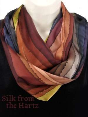 Brown Hand Dyed Autumn Stripe Silk Infinity Scarf Hand Dyed Earth Tone Brown Stripe Silk Infinity Scarf