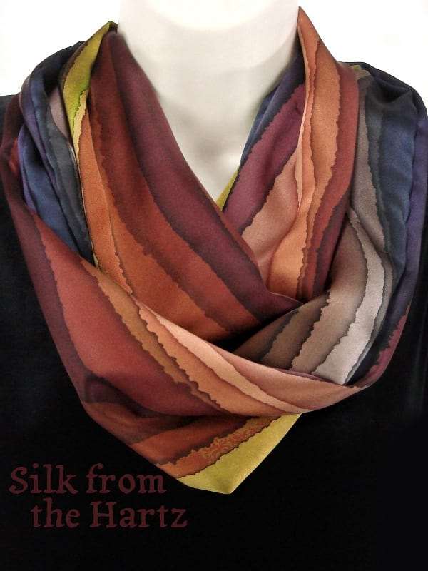 Brown Hand Dyed Autumn Stripe Silk Infinity Scarf Hand Dyed Earth Tone Brown Stripe Silk Infinity Scarf
