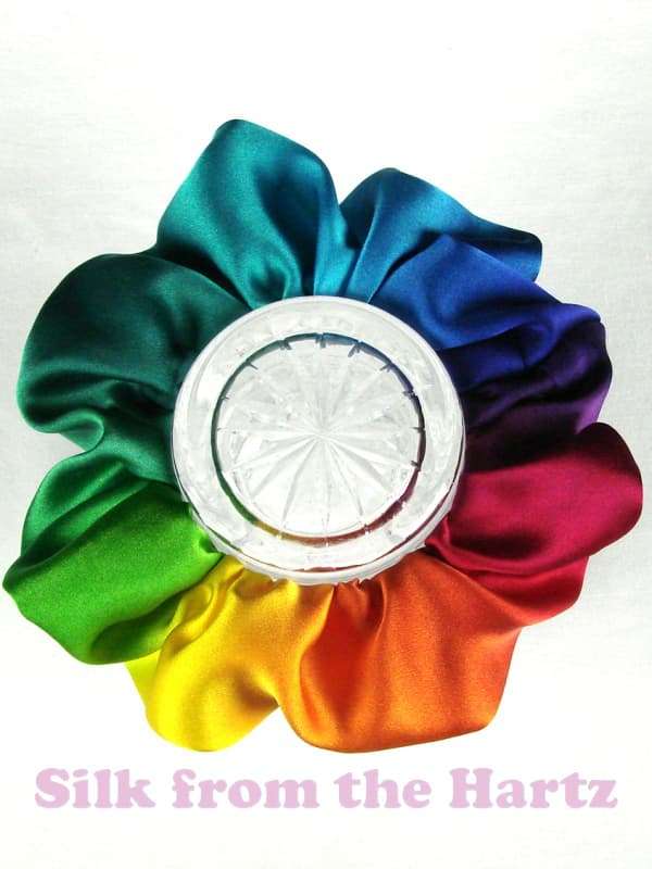 Rainbow Solid Silk Scrunchies for Hair Colorful Rainbow Silk Scrunchies for Hair in Hand Dyed Solid Colors of Red, Yellow, Green, Blue and Purple
