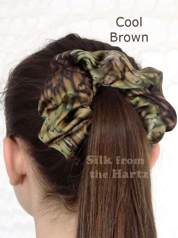 Cool Brown Silk Ponytail Hair Scrunchies Earth Tone Cool Brown Silk Ponytail Hair Scrunchies - Best Accessories for Long Hair for Women and Girls