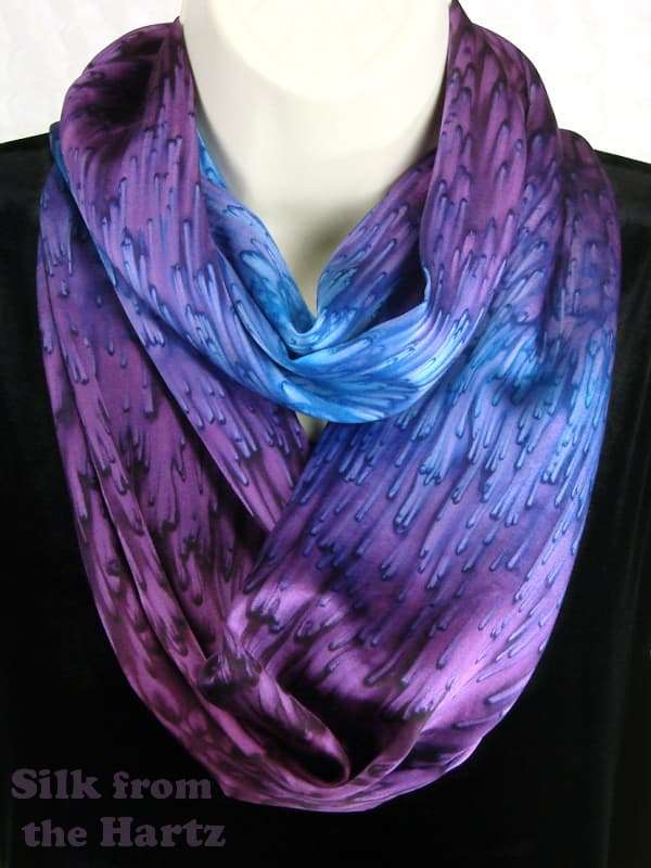 Purple Infinity Silk Satin Scarf Hand dyed periwinkle blue and purple salt pattern infinity silk satin scarf