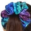 Hand Dyed Blue, Green and Purple, Jewel Tone Silk Ponytail Holder Hair Scrunchies for Girls