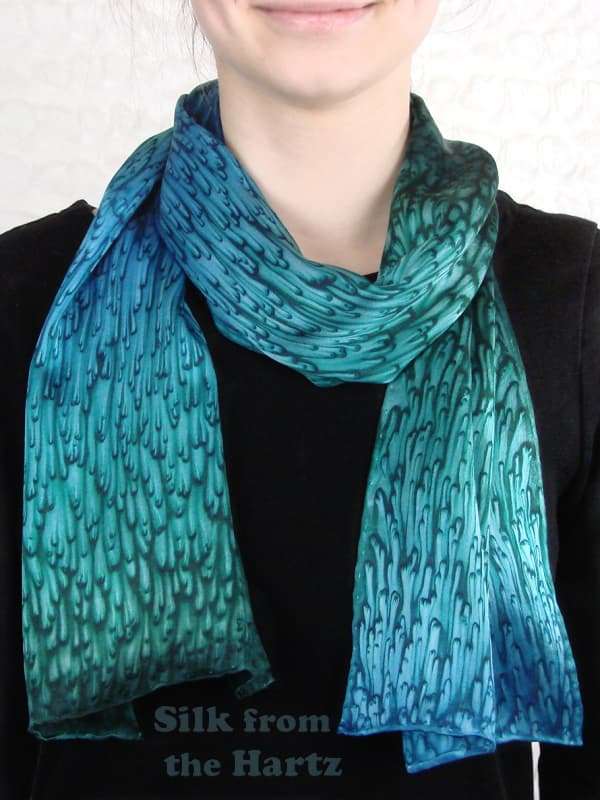 11 x 60 Teal Green Elegant Winter Summer Silk Scarf Teal Green and Turquoise 11" x 60" Hand Dyed Creative Fashion Elegant Winter or Summer Silk Scarf