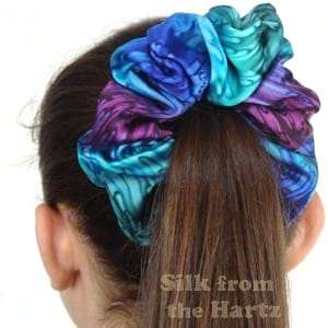 Jewel Tone Blue, Green, Purple Silk Satin Hair Scrunchie