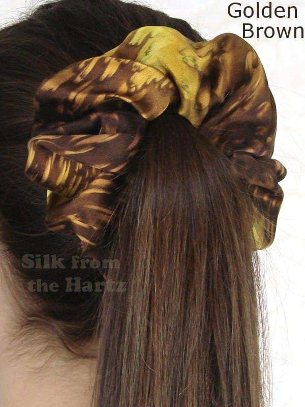 Golden Brown Silk Scrunchies Golden Brown extra large jumbo silk satin scrunchies for girls and women with big hair