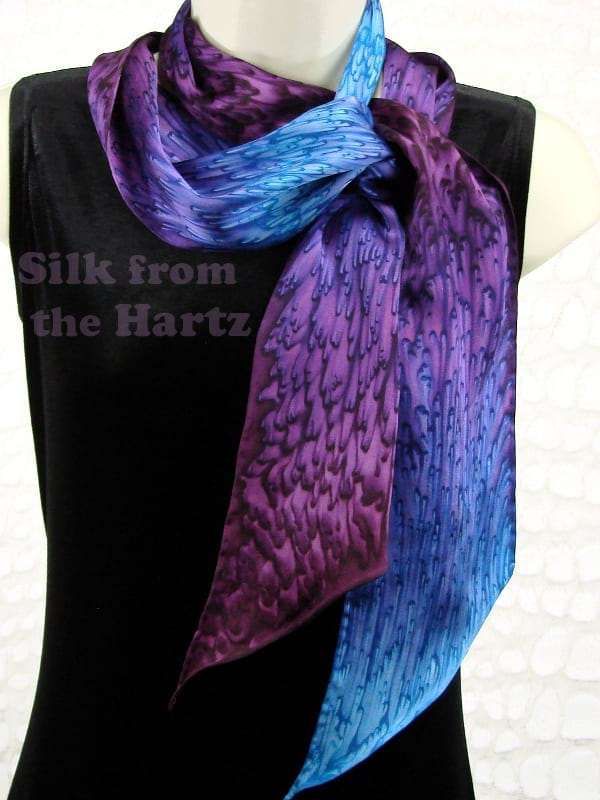 Long Skinny Blue Purple Real Silk Satin Scarf for Neck or Hair Long skinny 5" x 72" women's blue-purple real silk satin scarf for neck or hair