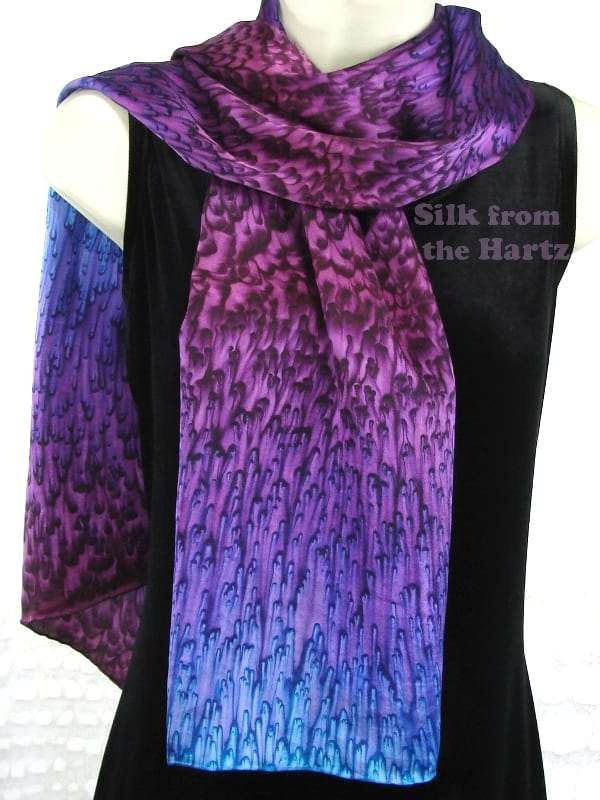 11 x 60 Blue Purple Silk Scarf Fashion Accessories for Women Men Artisan Hand Dyed Blue-Purple 11" x 60" Silk Scarf Fashion Accessory for Women or Men