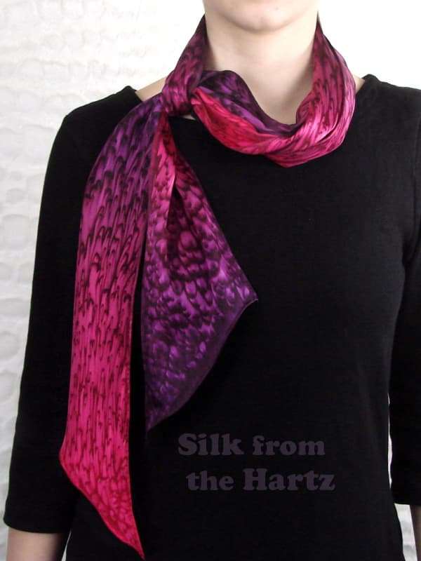 Long Narrow Unique Red Purple Womens Silk Neck or Hair Scarf Long narrow 5" x 72" unique and fun red purple silk satin hair or neck scarf for girls and women