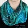 Teal Green Real Silk Infinity Circle Scarf Cool Hand Dyed Turquoise and Teal Green Real Silk Satin Infinity Circle Scarf