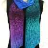 Long Narrow Handcrafted Green Purple Blue Silk Scarf Blue green purple handcrafted 5" x 72" jewel tone silk satin long narrow scarf