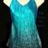 Women's Teal Green Silk Satin Camisole Tops Hand Dyed Turquoise and Teal Green Raindrop Pattern Silk Satin Ladies Camisole Tops