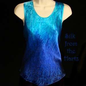 Women's Hand Dyed Silk Royal Blue, Turquoise and Navy Tank Top