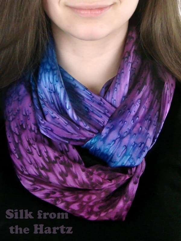 Purple Infinity Soft Winter Silk Scarf Lavender, Purple & Plum Hand Dyed Silk Satin Infinity Scarves, Soft Winter Silk Scarf