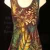 Leaf Print Autumn Colors Silk Tank Top Hand Printed Botanical Leaf Silk Tank Top in Autumn Earth Tones