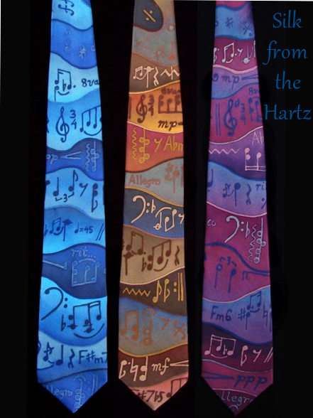 Hand Painted Silk Music Ties Unique Hand Painted Silk Music Note Ties In Blues and Earth Tones