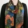 Leaf 5″ x 72″ Botanical Print Scarf Earth Tone Botanical Autumn Leaf Print Soft Mulberry Silk Satin Scarf with Maple, Fir and Salal