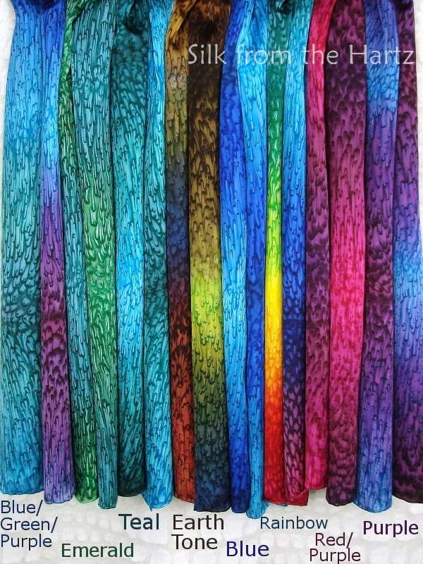 11 x 60 Artistic Colorful Hand Dyed Silk Satin Scarves 11" x 60" Artistic and colorful hand dyed women's silk satin scarves