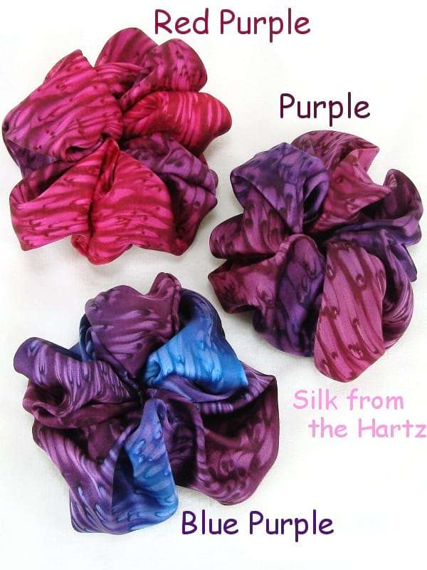 Purple Mulberry Silk Scrunchies for Hair Raspberry Red to Purple and Periwinkle Cute Hand Dyed Mulberry Silk Scrunchies for Hair