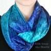 Blue Mulberry Silk Eternity Scarf Blue and Turquoise Silk Satin Eternity Scarf Hand Painted with Dyes in Raindrop Salt Pattern