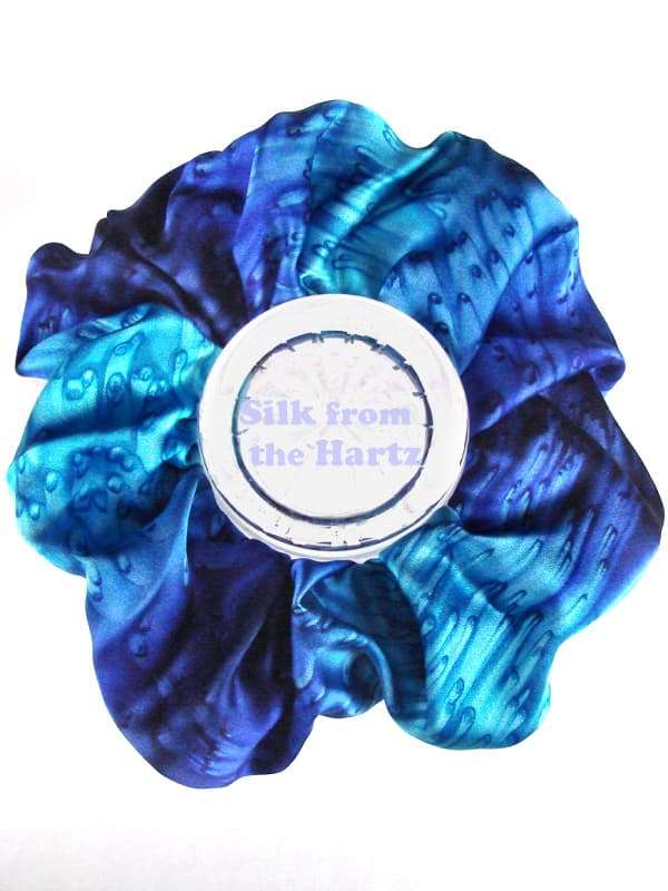 Blue Silk Hair Scrunchies Turquoise and royal blue silk hair scrunchies, creatively hand dyed on mulberry silk satin, good for your hair