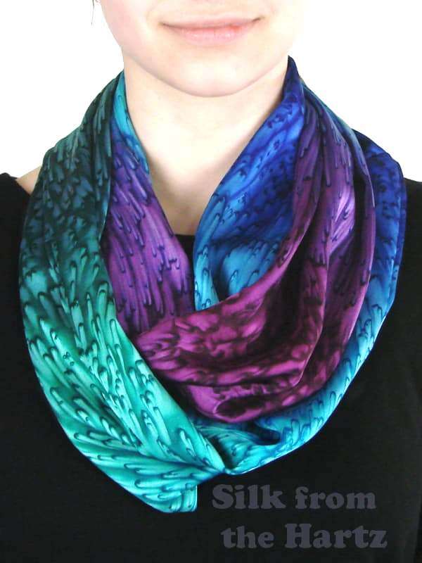 Jewel Tone Silk Satin Infinity Scarf Jewel Tone Silk Infinity Scarf - Blue, Green and Purple