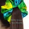 Yellow Green Turquoise Hand Dyed Mulberry Silk Hair Scrunchy for Girls