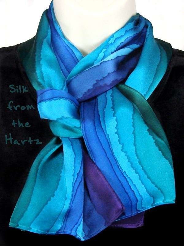 Jewel Tone Striped 8" x 54" Silk Scarves Jewel Tone Blue, Green and Purple Creative Stripe 8" x 54" Silk Satin Scarf