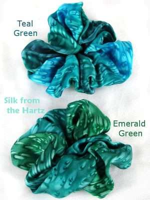 Teal and Emerald Green Hair Scrunchies Hand Dyed Emerald and Teal Green Luxurious Silk Satin Hair Scrunchies