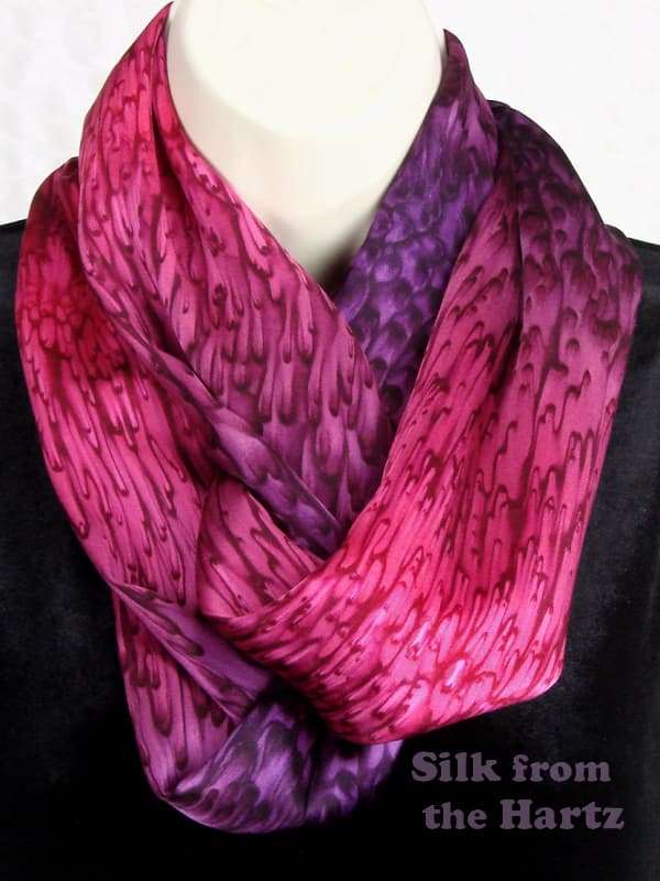 Red Purple Elegant Mulberry Silk Infinity Scarf Unique hand dyed red and purple soft elegant mulberry silk satin womens neck scarf
