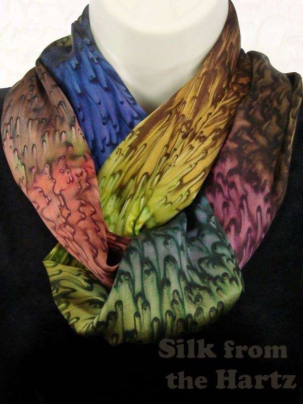 Brown Autumn Color Silk Infinity Scarves Silk Infinity Scarf for Women Hand Dyed in Earth Tone Autumn Brown Colors with a Salt Pattern