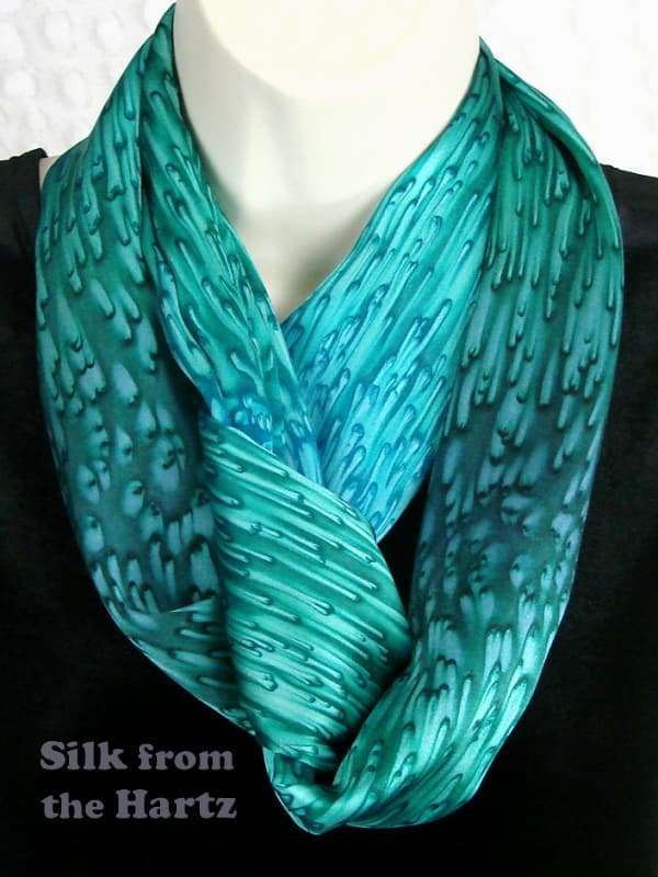 Teal Green Silk Satin Infinity Scarf Teal Green and Turquoise Silk Satin Infinity Scarf