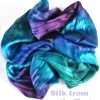 Jewel Tone Silk Scrunchies Unique and beautiful jewel tone silk satin hair scrunchies hand dyed in blue, green and purple mulberry silk for girls