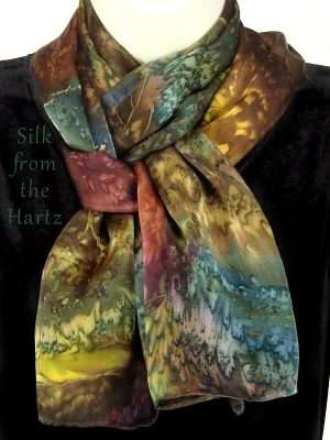 Stone Unique Designer Silk Scarf Hand dyed unique stone pattern autumn brown color designer silk satin scarf for men or women