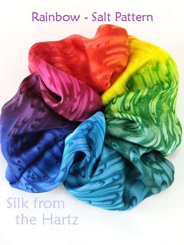 Unique Hand Dyed Rainbow Salt Pattern Mulberry Silk Satin Luxury Scrunchies for hair