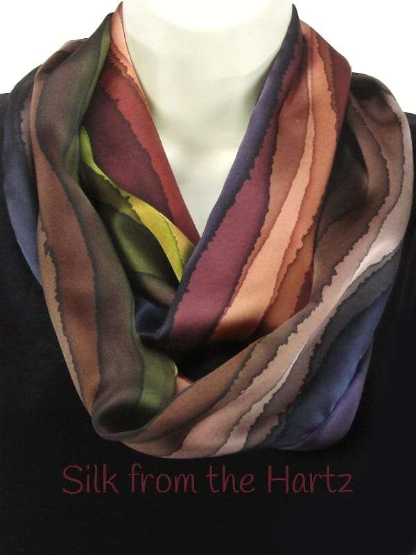 Brown Stripe Unique Luxury Silk Infinity Scarf for Women Unique Hand Dyed Earth Tone Brown Stripe Luxurious Mulberry Silk Infinity Scarf for Women